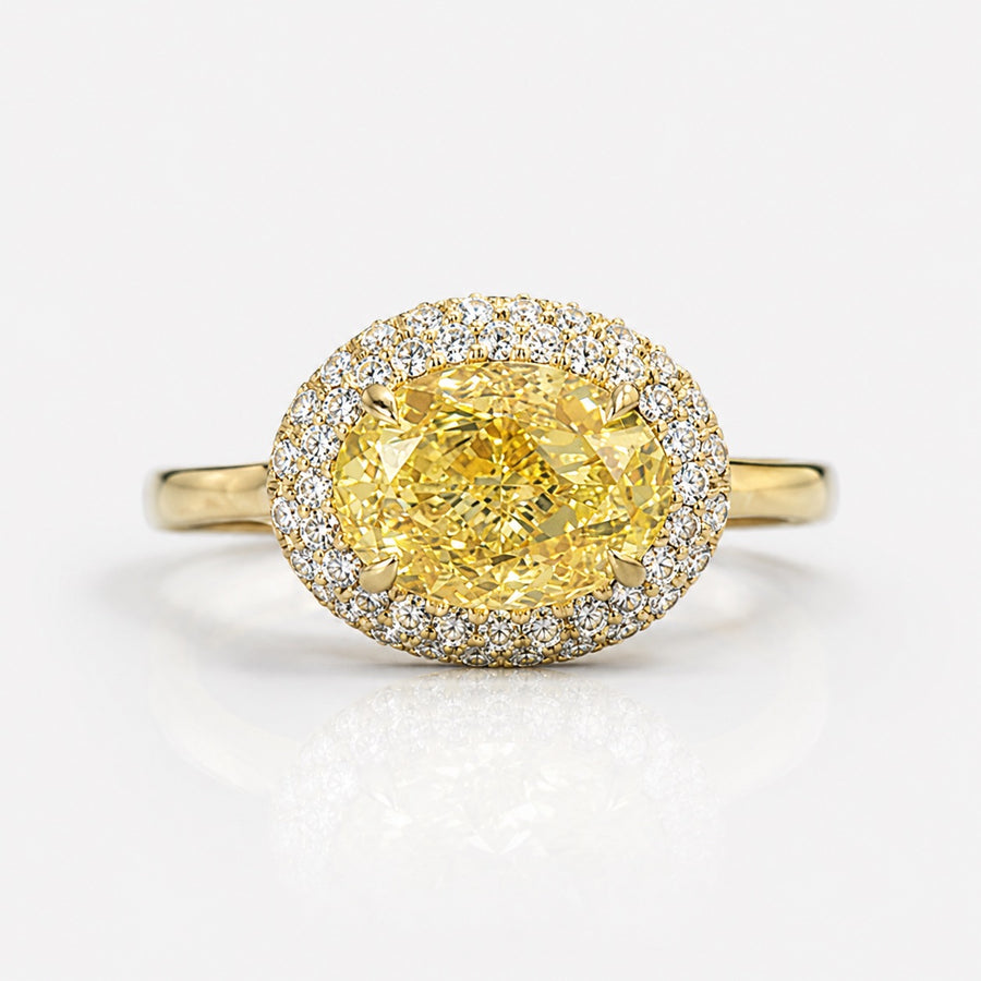 3.00ct Fancy Light Yellow Oval Bubble Halo East West Ring VS2 GIA