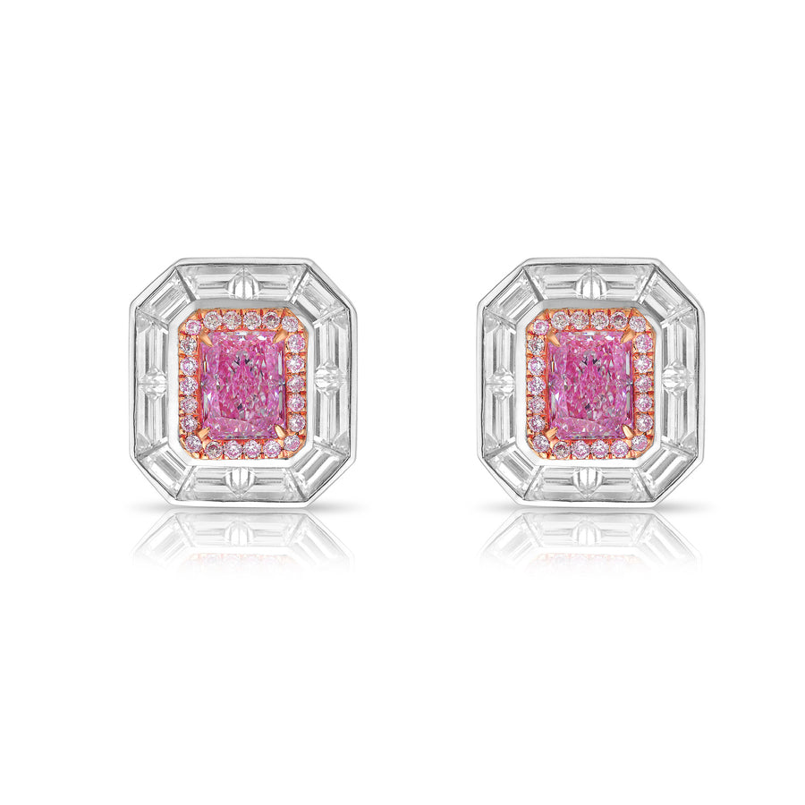 3.47ctw Pink Elongated Radiant Diamond Halo Stud Earrings GIA