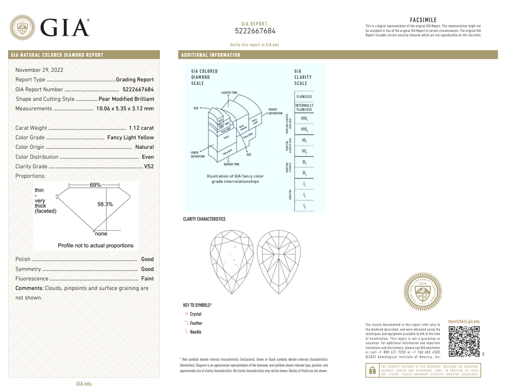 1.12ct Fancy Light Yellow Pear Diamond Bezel Swirl Ring VS2 GIA