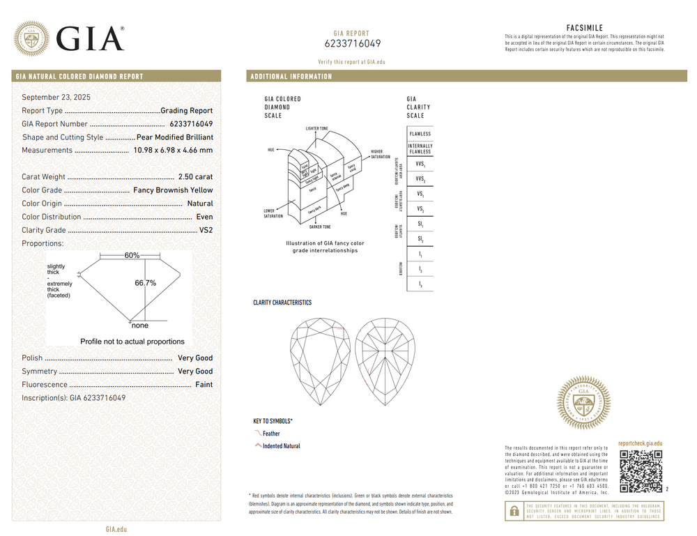 2.50ct Fancy Brownish Yellow Pear Diamond Ring VS2 GIA