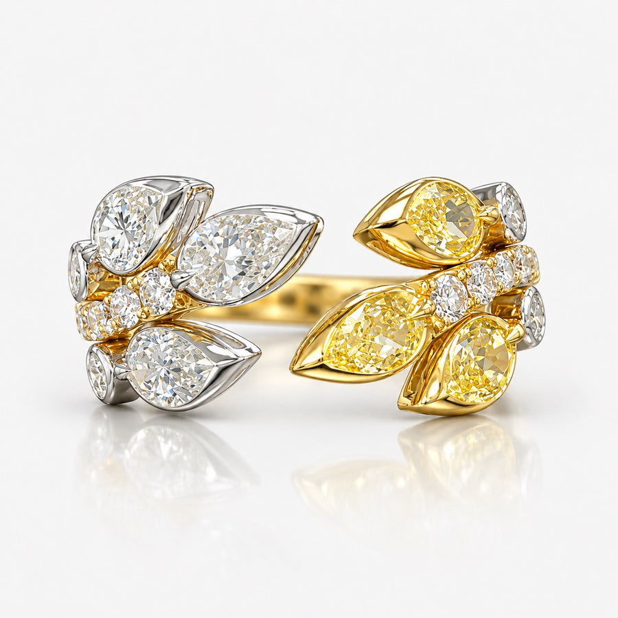 1.79ctw Yellow Pear Diamond & White Diamond Floral Ring