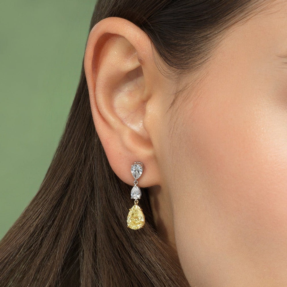 5.63ctw Yellow Pear Diamond Drop Earrings VS GIA