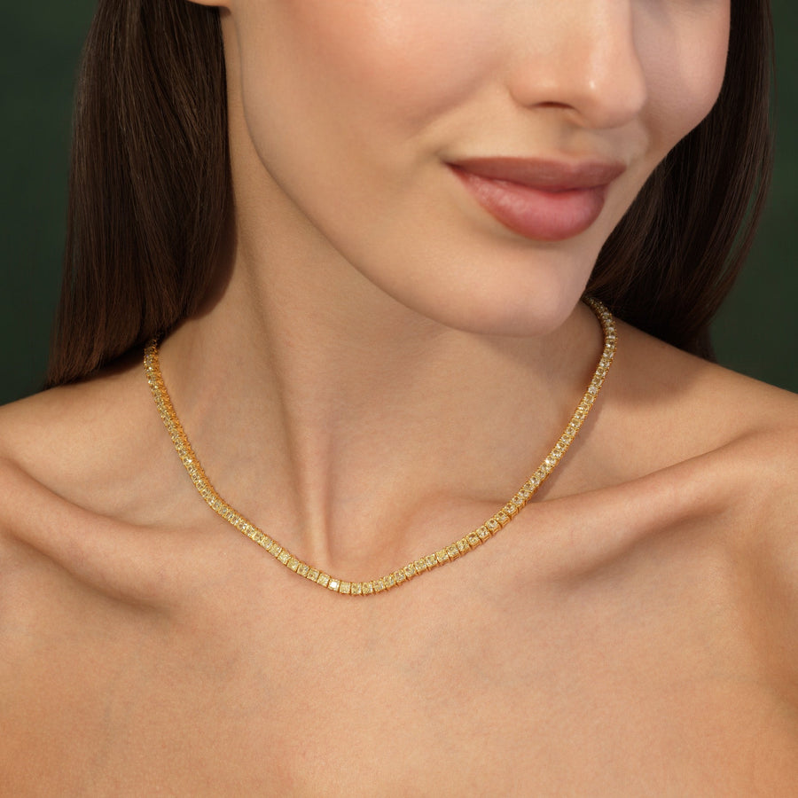Fancy Yellow Cushion Diamond Tennis Necklace