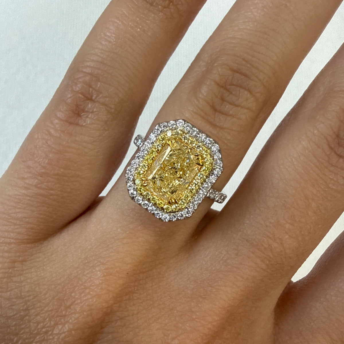 2.01ct Light Yellow Cushion Diamond Double Halo Ring VS2 GIA