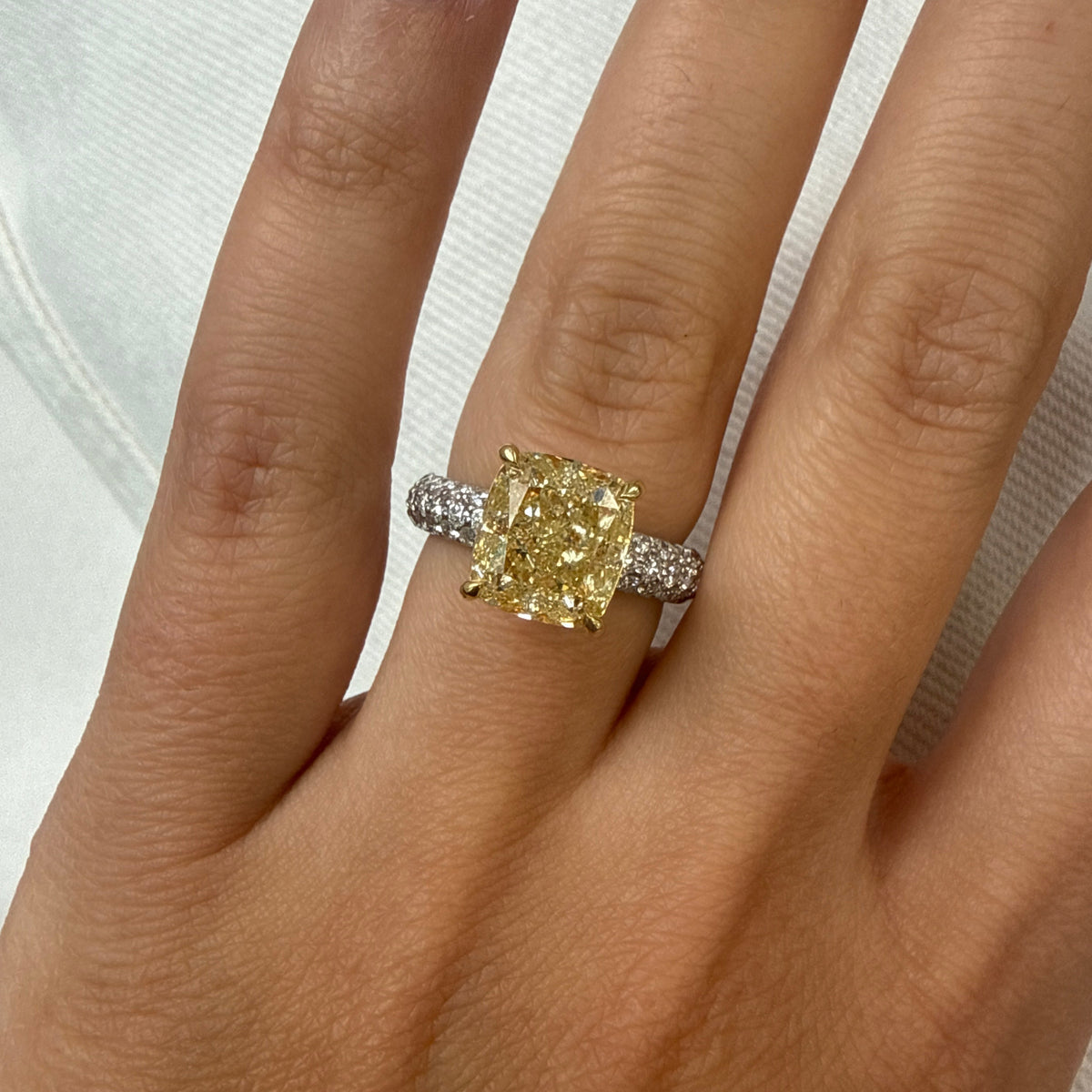 4.09ct Fancy Light Yellow Cushion Diamond Ring VS1 GIA