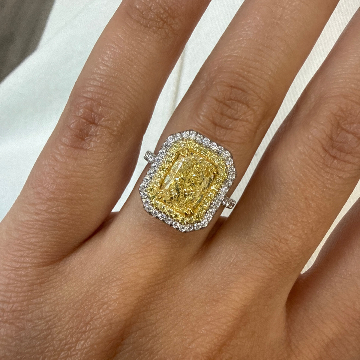 2.50ct Light Yellow Cushion Diamond Double Halo Ring VS2 GIA