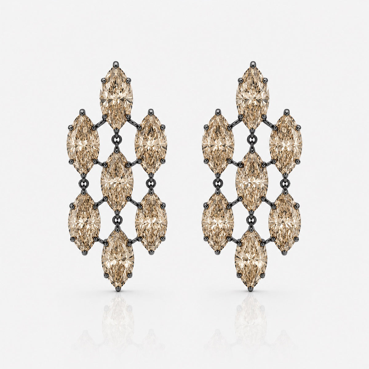 15.78ctw Champagne Light Brown Marquise Diamond Black Rhodium Chandelier Earrings