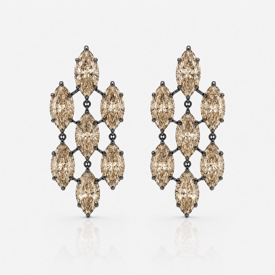 15.78ctw Champagne Light Brown Marquise Diamond Black Rhodium Chandelier Earrings