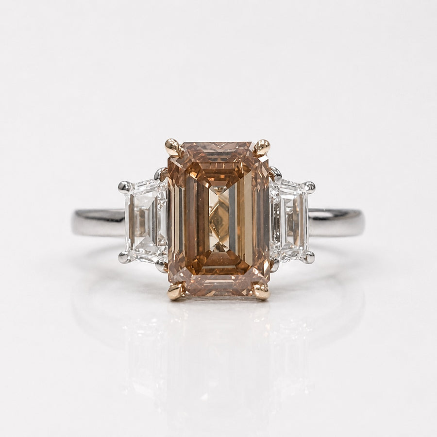 3.20ct Fancy Brown-Orange Emerald Diamond Ring SI1 GIA