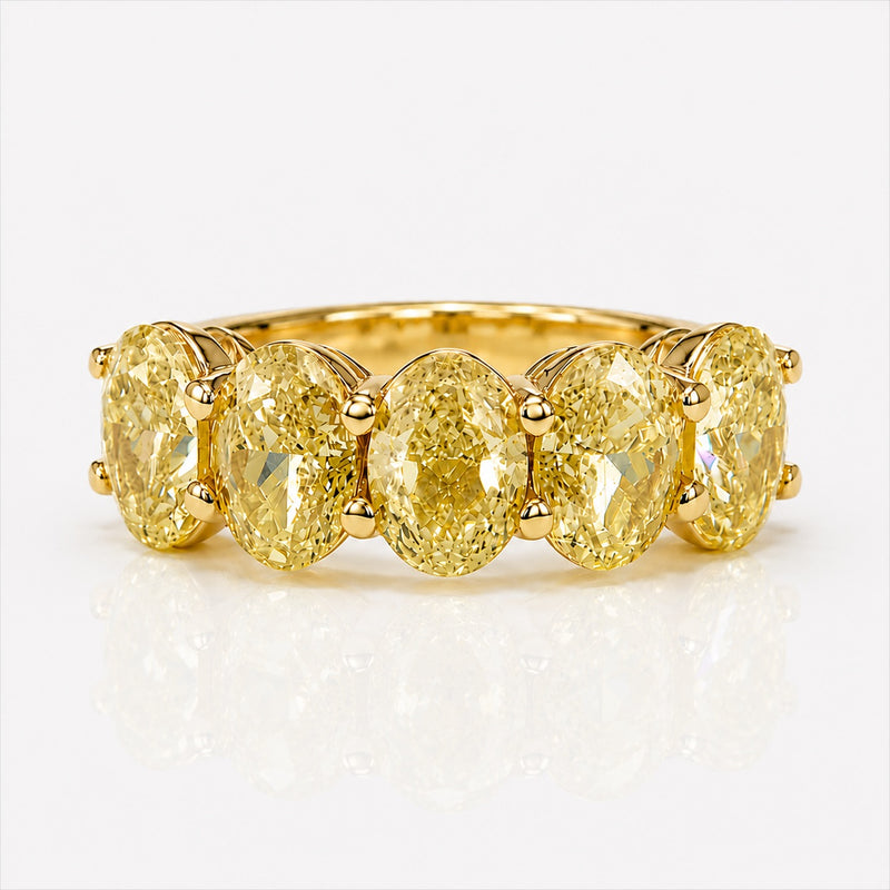 5.95ctw Fancy Light Yellow Oval Diamond 5-Stone Band