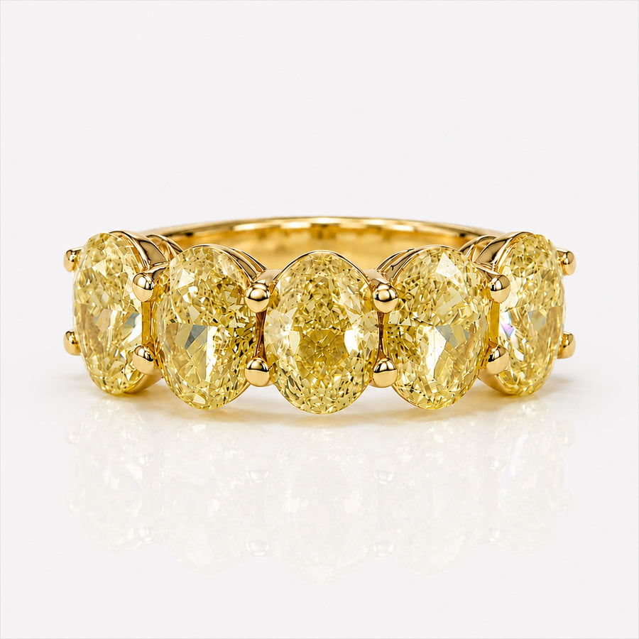 5.95ctw Fancy Light Yellow Oval Diamond 5-Stone Band