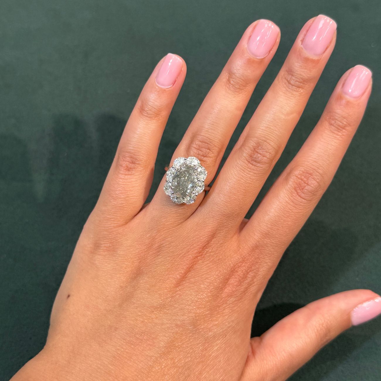 4.04ct Fancy Gray Oval Diamond Halo Engagement Ring