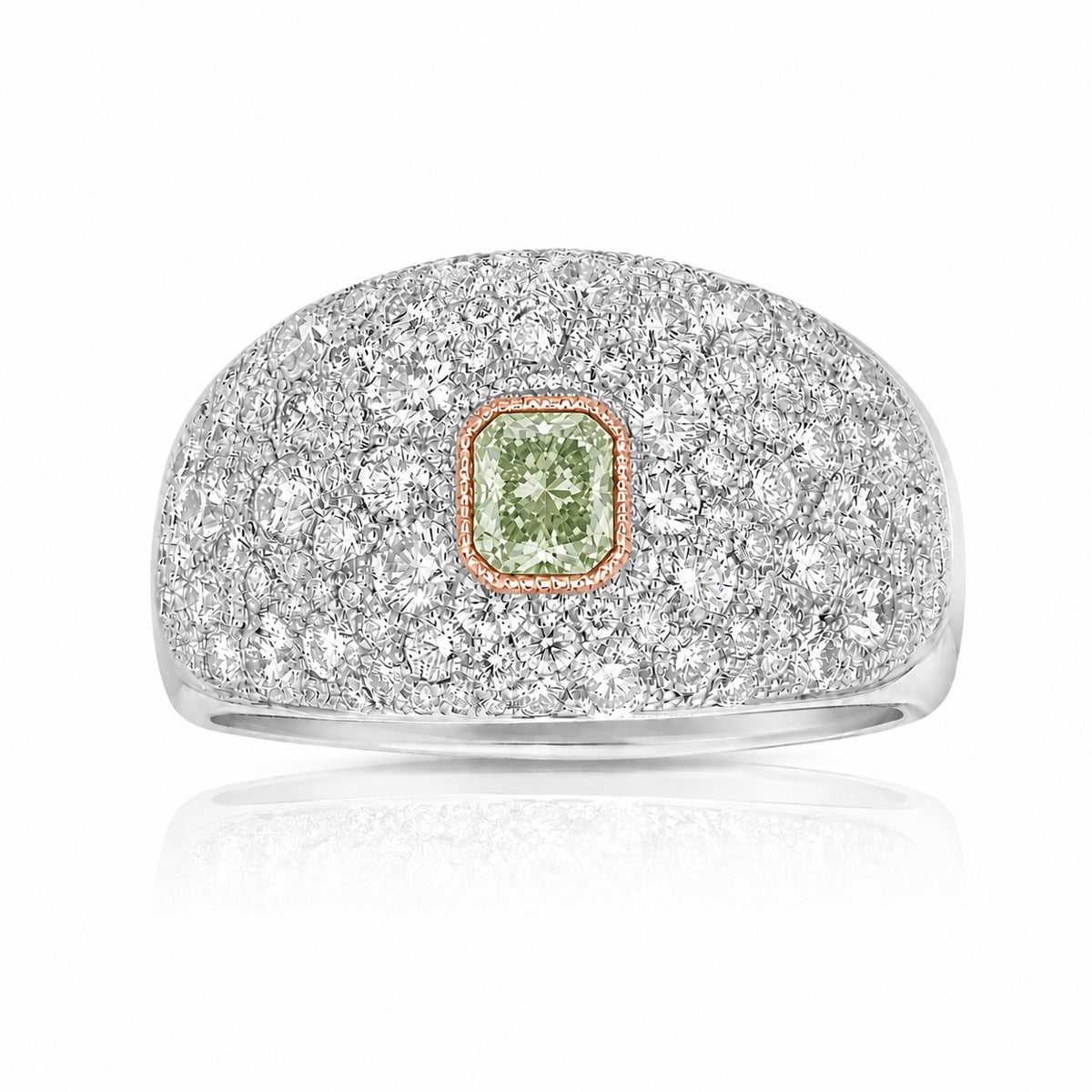 0.51ct Fancy Green Radiant Diamond Cobblestone Icon Ring I1 GIA
