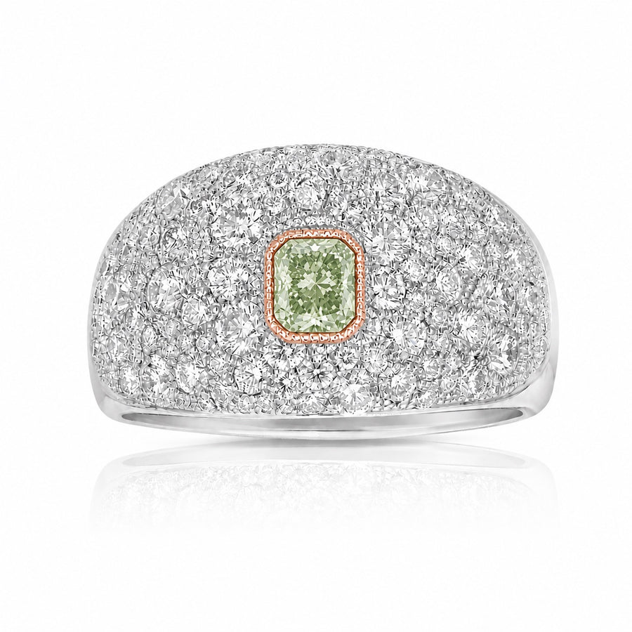 0.51ct Fancy Green Radiant Diamond Cobblestone Icon Ring I1 GIA