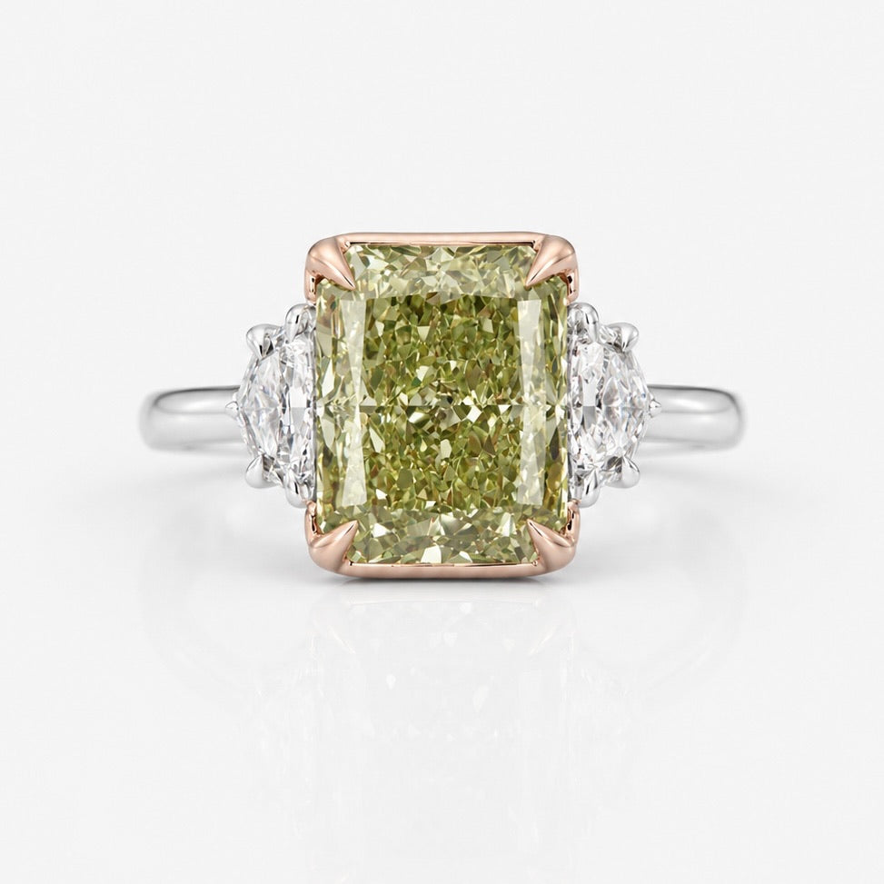 5.01ct Fancy Greenish Yellow Radiant Diamond Ring VS2 GIA