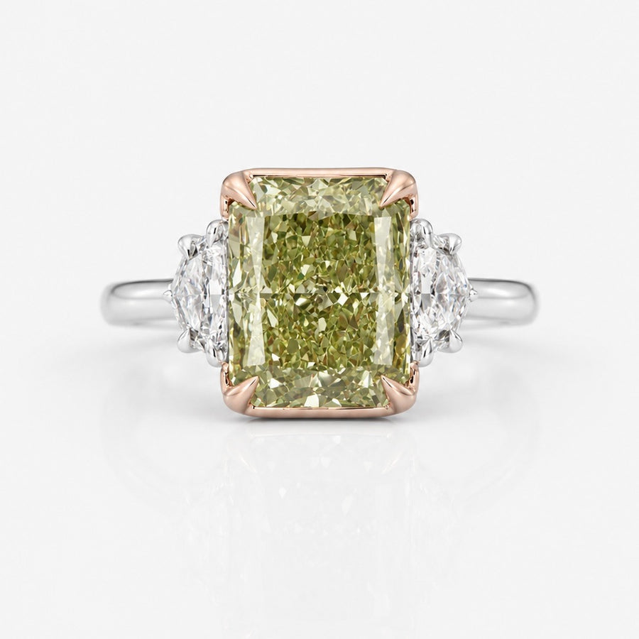 5.01ct Fancy Greenish Yellow Radiant Diamond Ring VS2 GIA