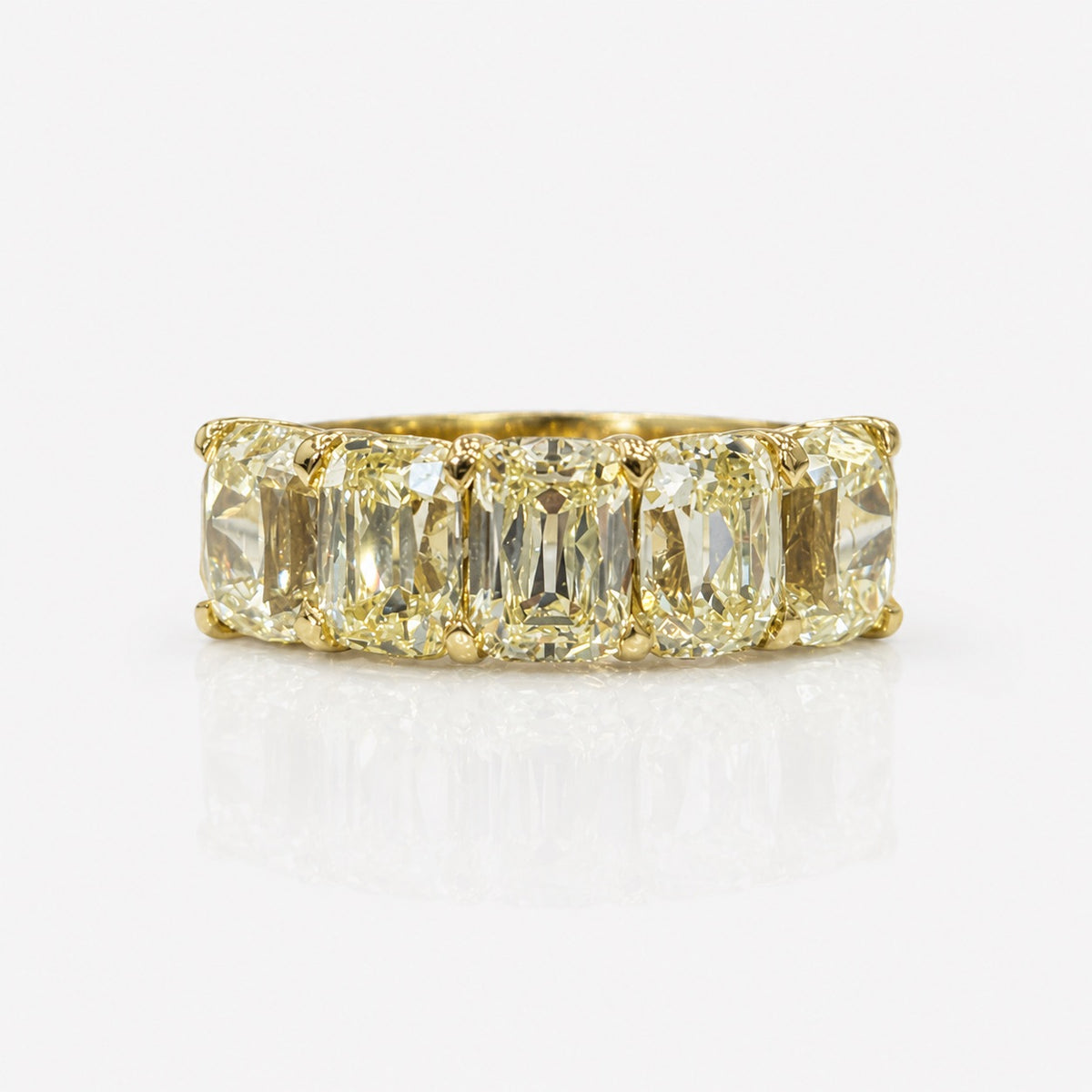 5.96ctw Fancy Light Yellow Old Mine Oval Diamond 5-Stone Ring