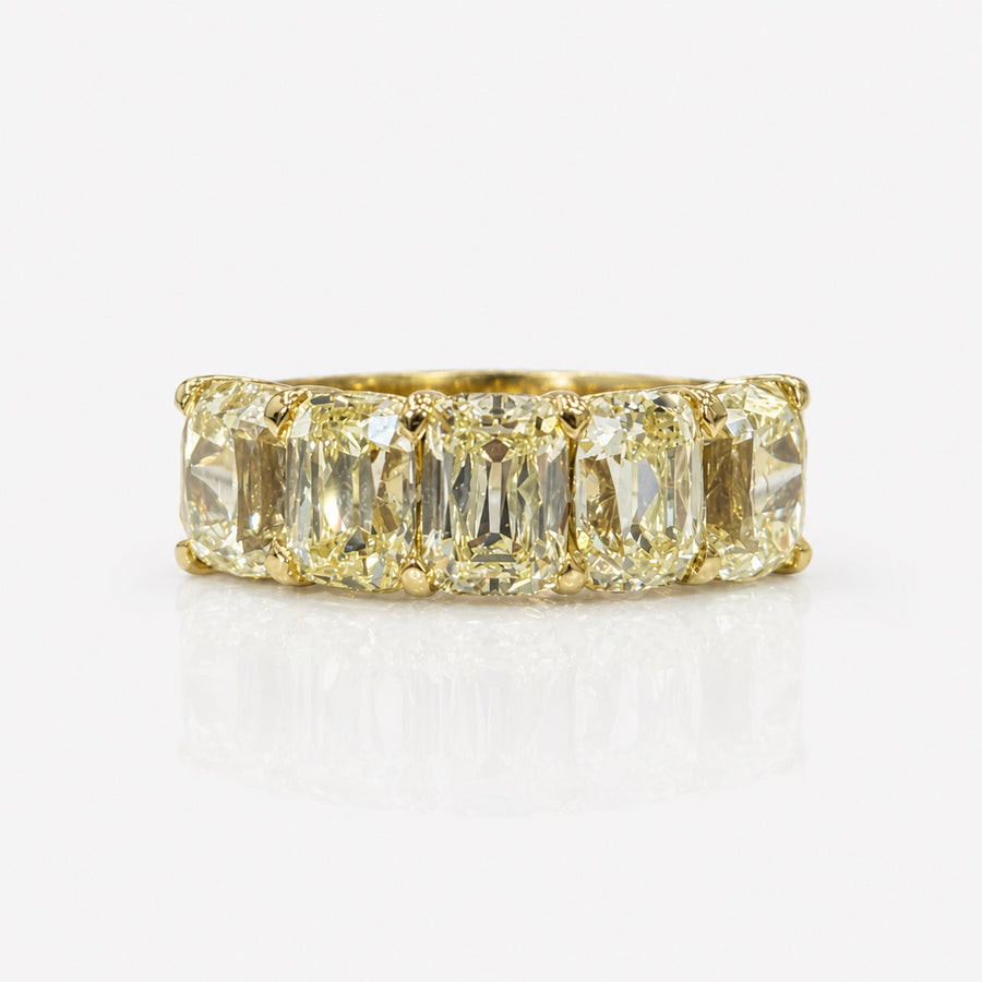 5.96ctw Fancy Light Yellow Old Mine Oval Diamond 5-Stone Ring
