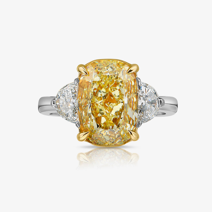 5.04ct Fancy Yellow Long Cushion Diamond Ring VVS2 GIA