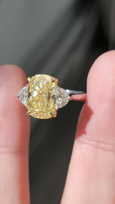 5.04ct Fancy Yellow Long Cushion VVS2 GIA Ring