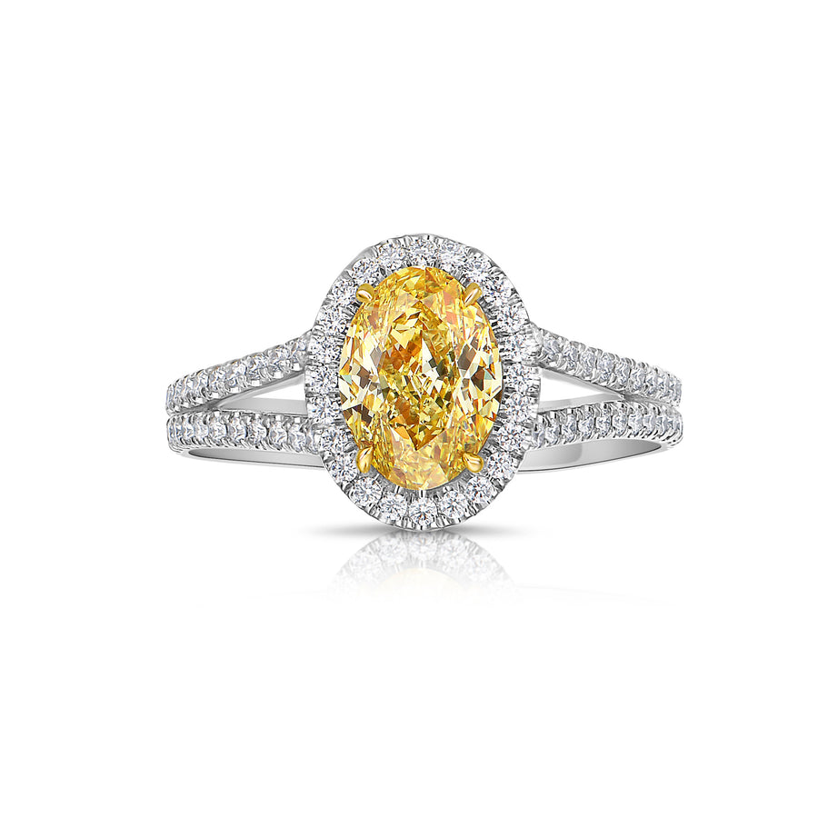 1.47ct Fancy Intense Yellow Oval Diamond Ring SI1 GIA