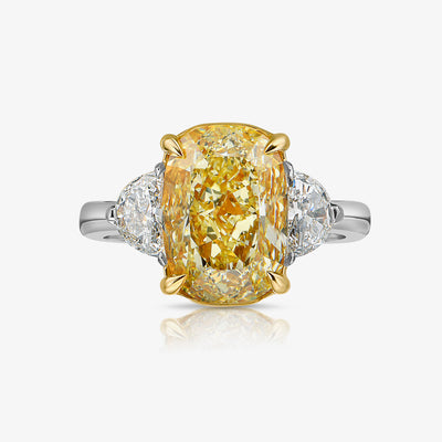 5.04ct Fancy Yellow Long Cushion VVS2 GIA Ring