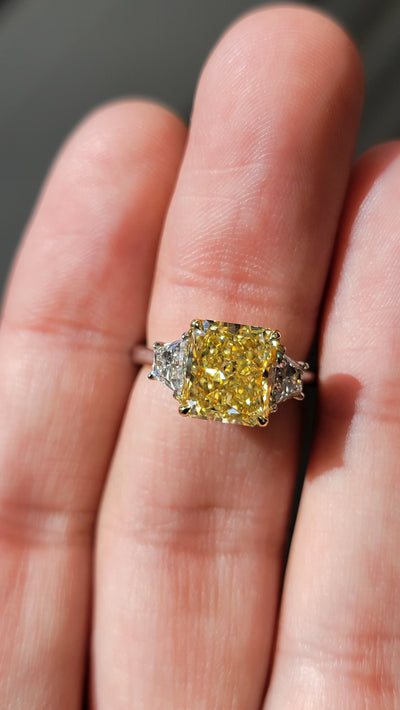 3.96ct Fancy Yellow Radiant SI1 GIA Ring
