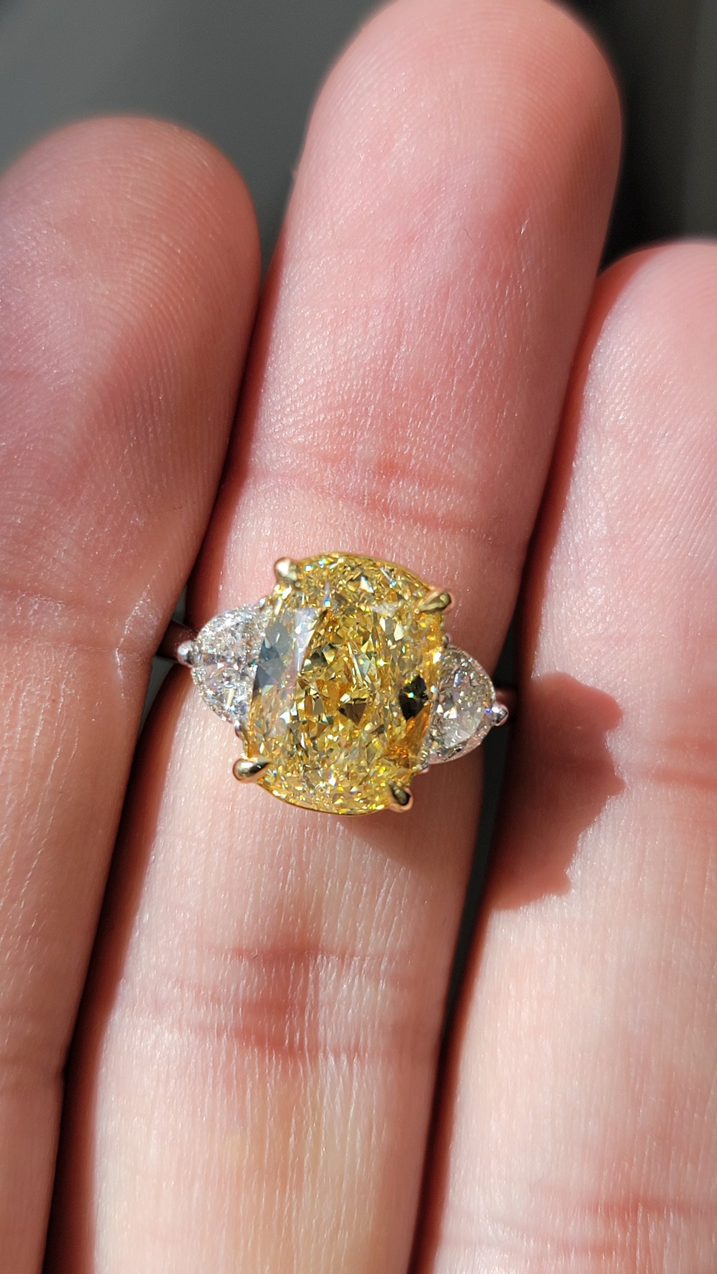 5.04ct Fancy Yellow Long Cushion VVS2 GIA Ring