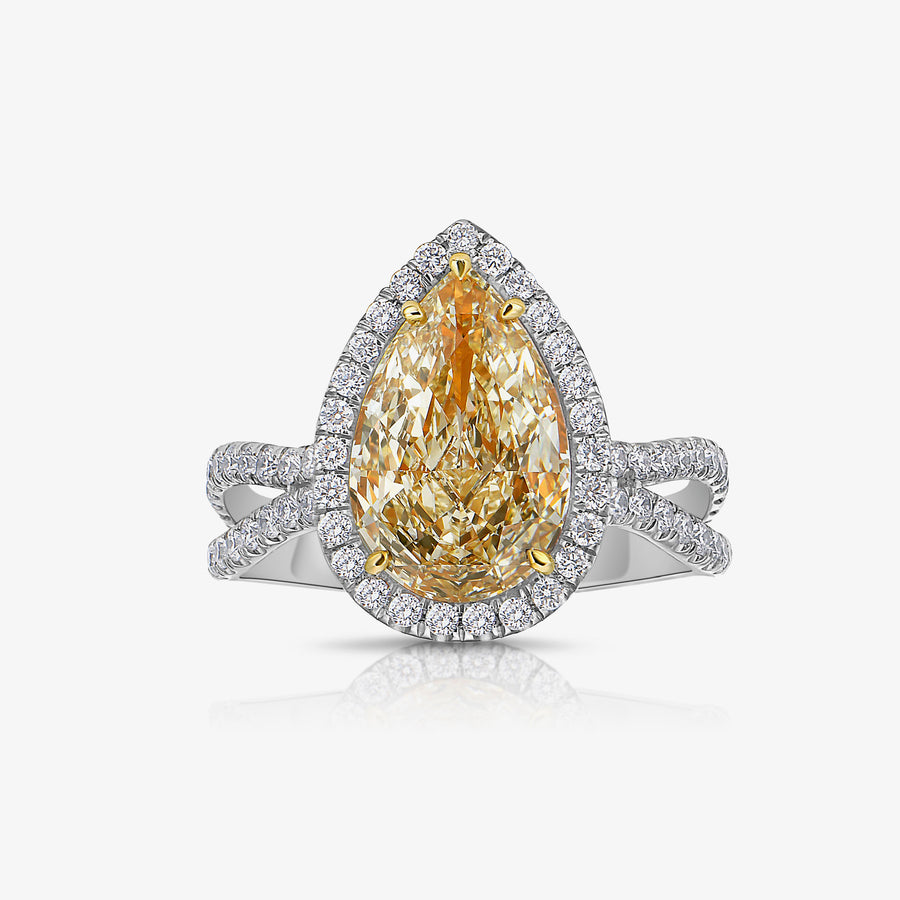 3.02ct Light Yellow Pear Diamond Ring VS1 GIA