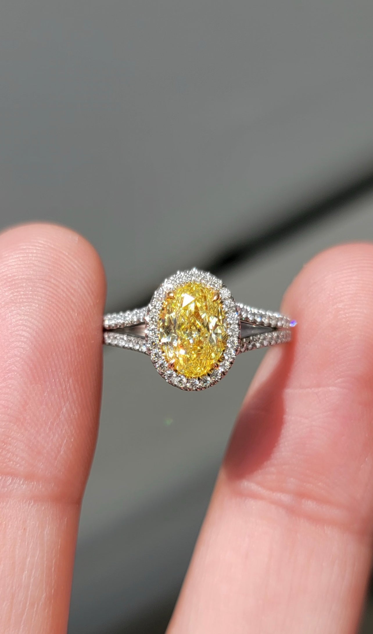 1.47ct Fancy Intense Yellow Oval SI1 GIA Ring