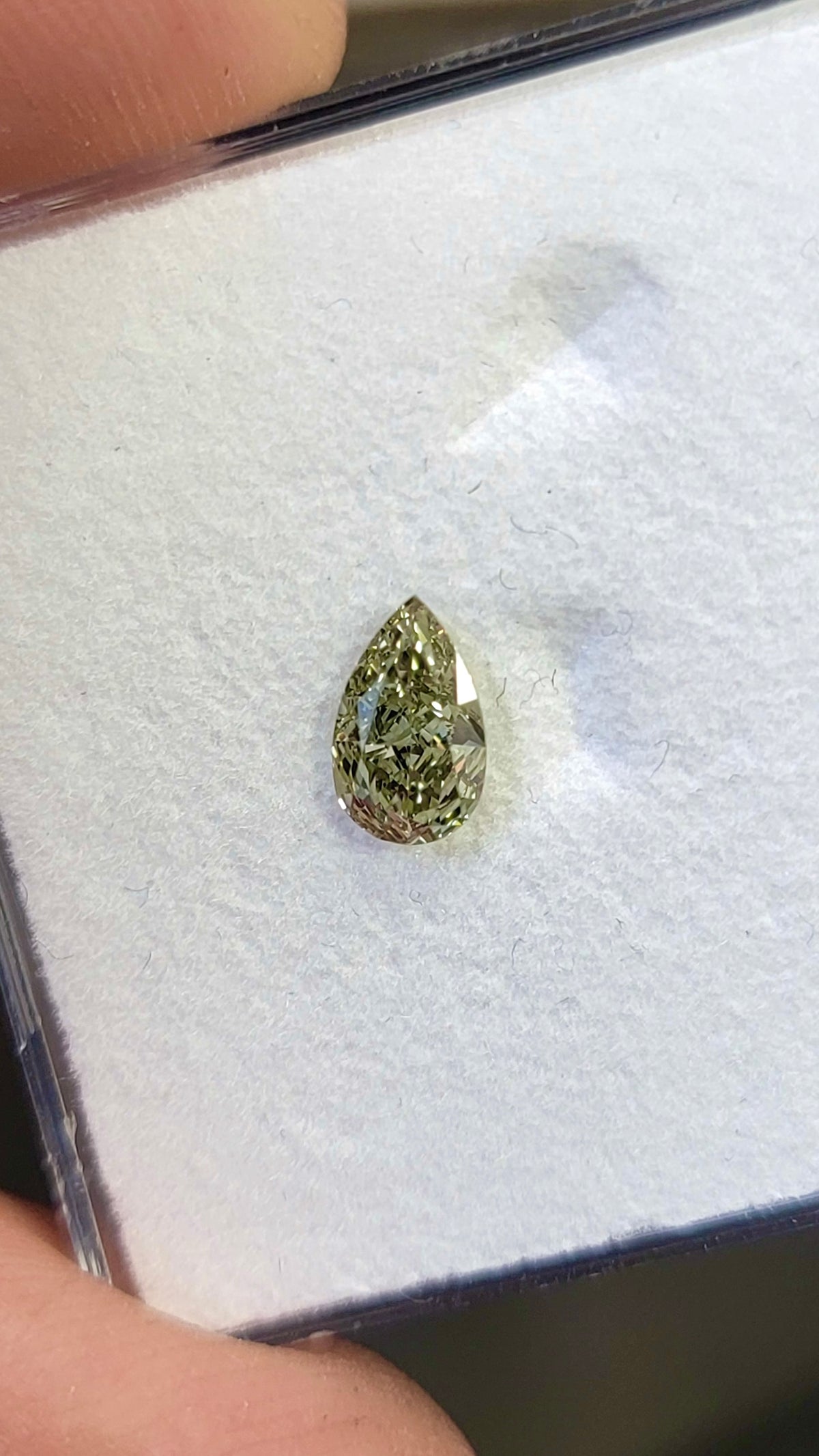 0.68ct “CHAMELEON” Fancy Grayish Yellowish Green Pear Diamond Pendant VS1 GIA