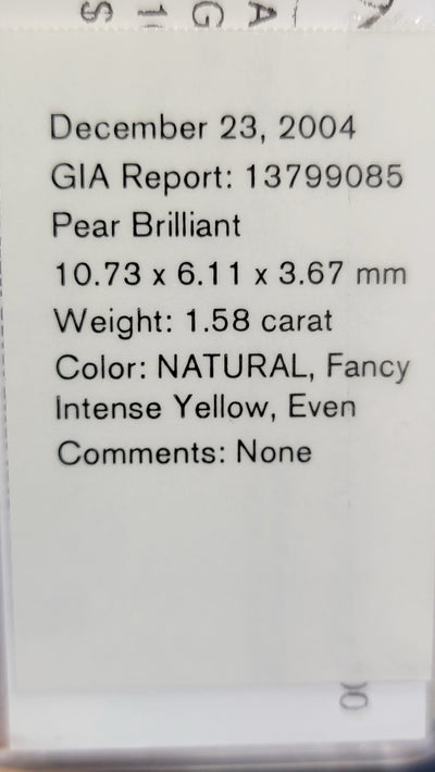 1.58ct Fancy Intense Yellow Pear GIA