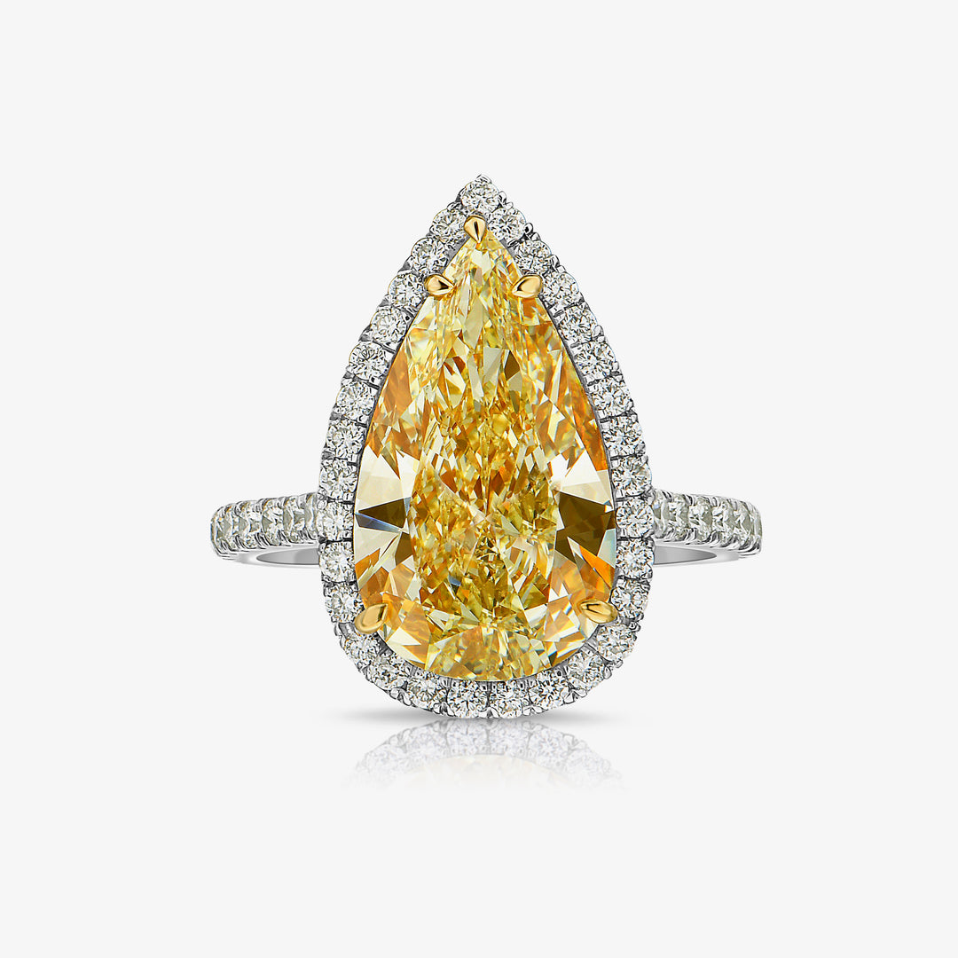 4.49ct Light Yellow Pear Diamond Ring VS1 GIA 16mm Length