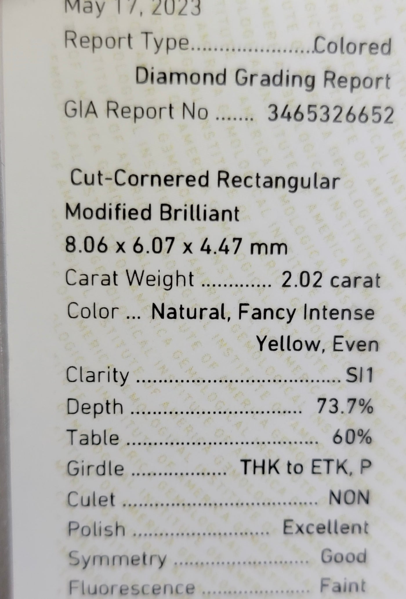 2.02ct Fancy Intense Yellow Radiant SI1 GIA