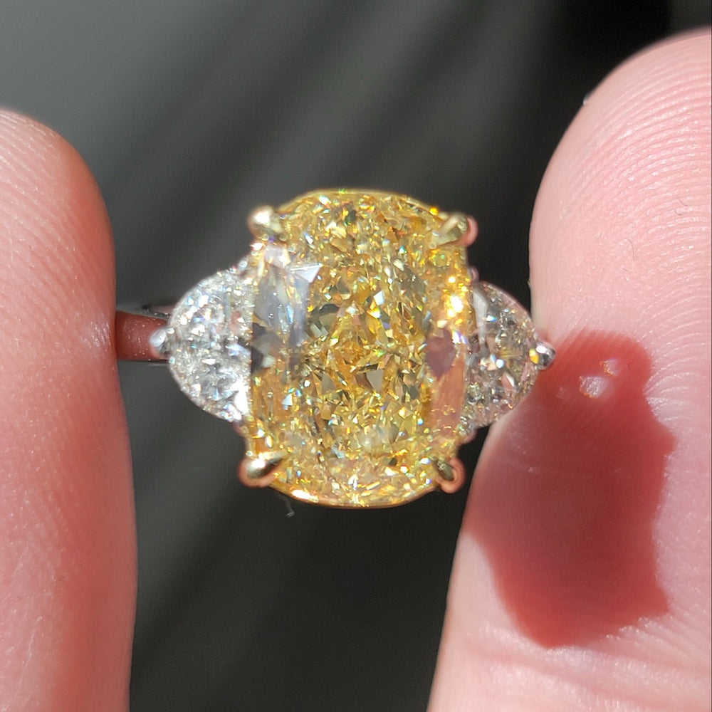 5.04ct Fancy Yellow Long Cushion Diamond Ring VVS2 GIA