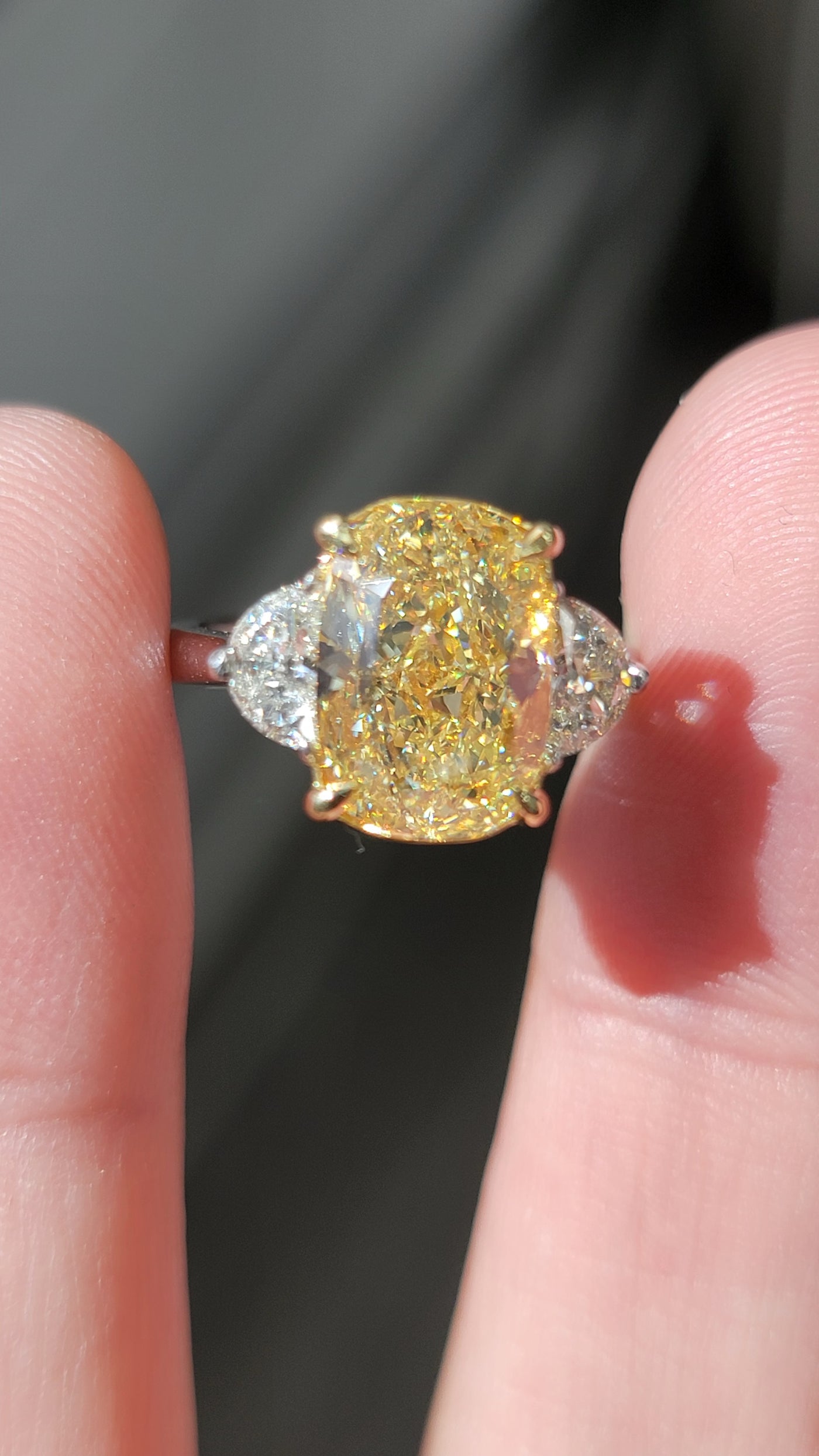 5.04ct Fancy Yellow Long Cushion VVS2 GIA Ring