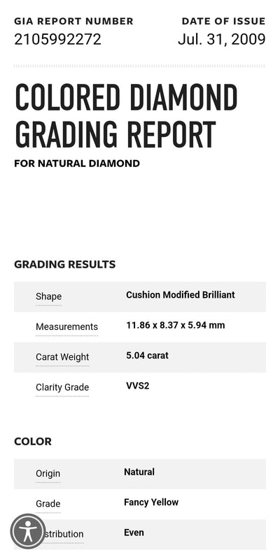 5.04ct Fancy Yellow Long Cushion VVS2 GIA Ring