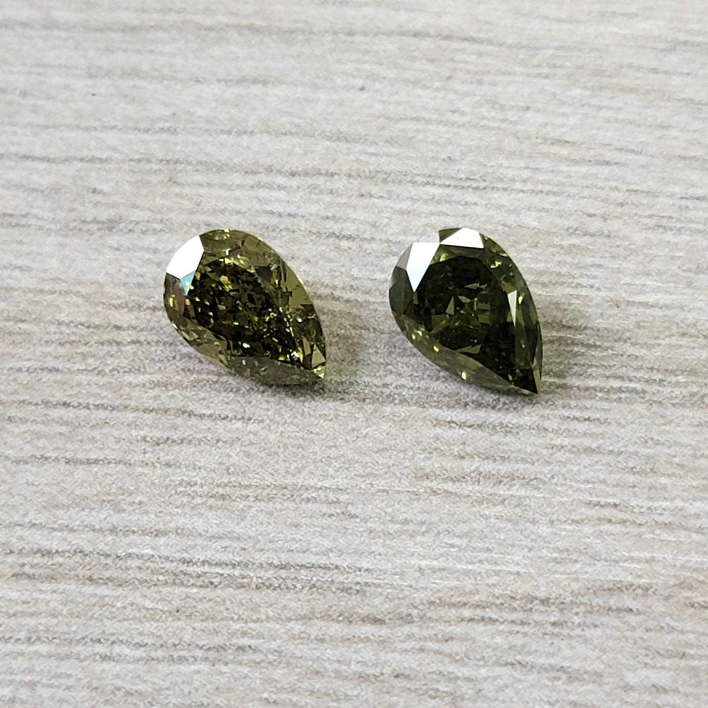 1.01 & 1.03ct “CHAMELEON” Fancy Deep Gray Yellowish Green Pears