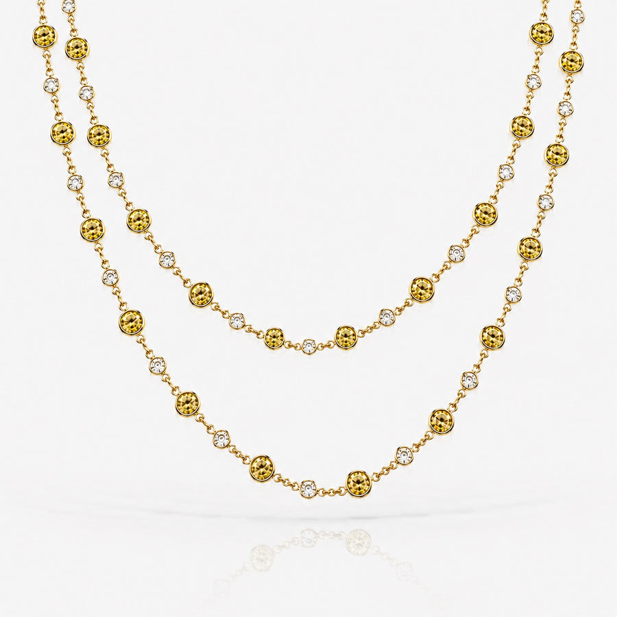 10.79ctw Intense Yellow & White Diamond Alternating Station Necklace
