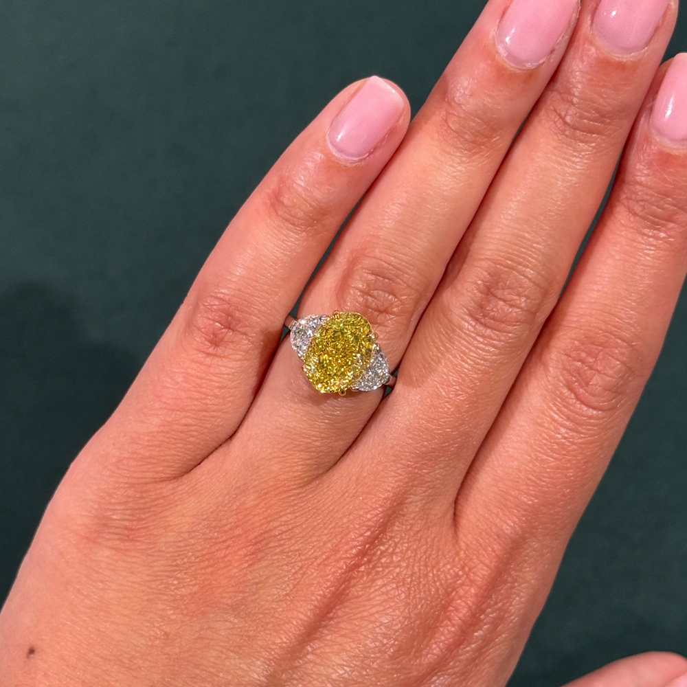 5.01ct Fancy Intense Yellow Oval Diamond Ring VS2 GIA