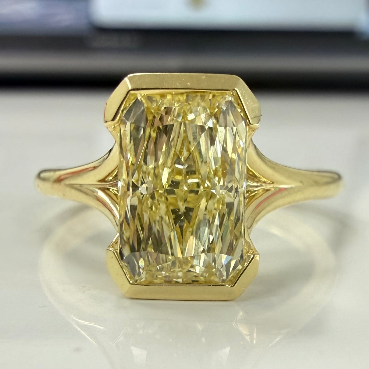 2.03ct Fancy Light Yellow Radiant Half-Bezel Ring VS1 GIA