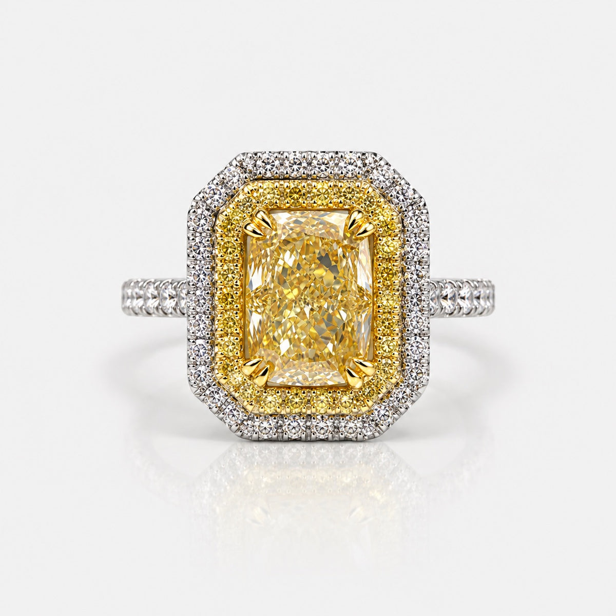 2.50ct Light Yellow Cushion Diamond Double Halo Ring VS2 GIA