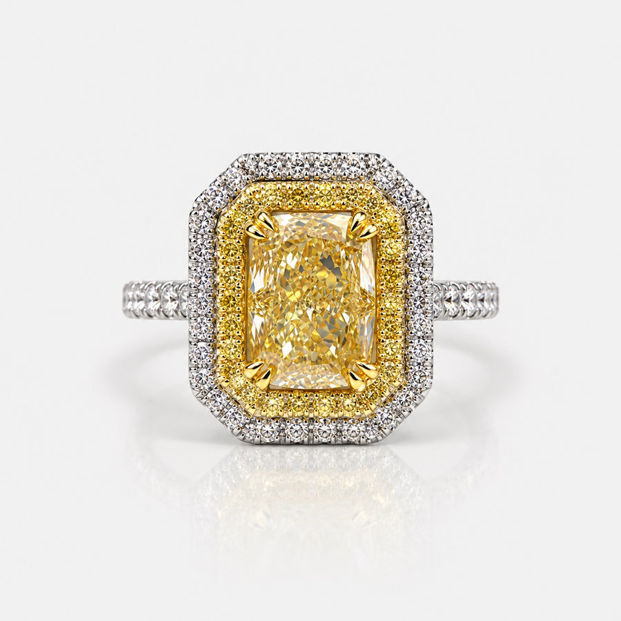 2.50ct Light Yellow Cushion Diamond Double Halo Ring VS2 GIA
