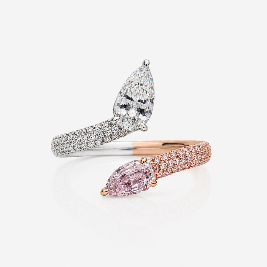 0.52ct Fancy Light Purplish Pink Step-Cut Pear Spiral Ring GIA