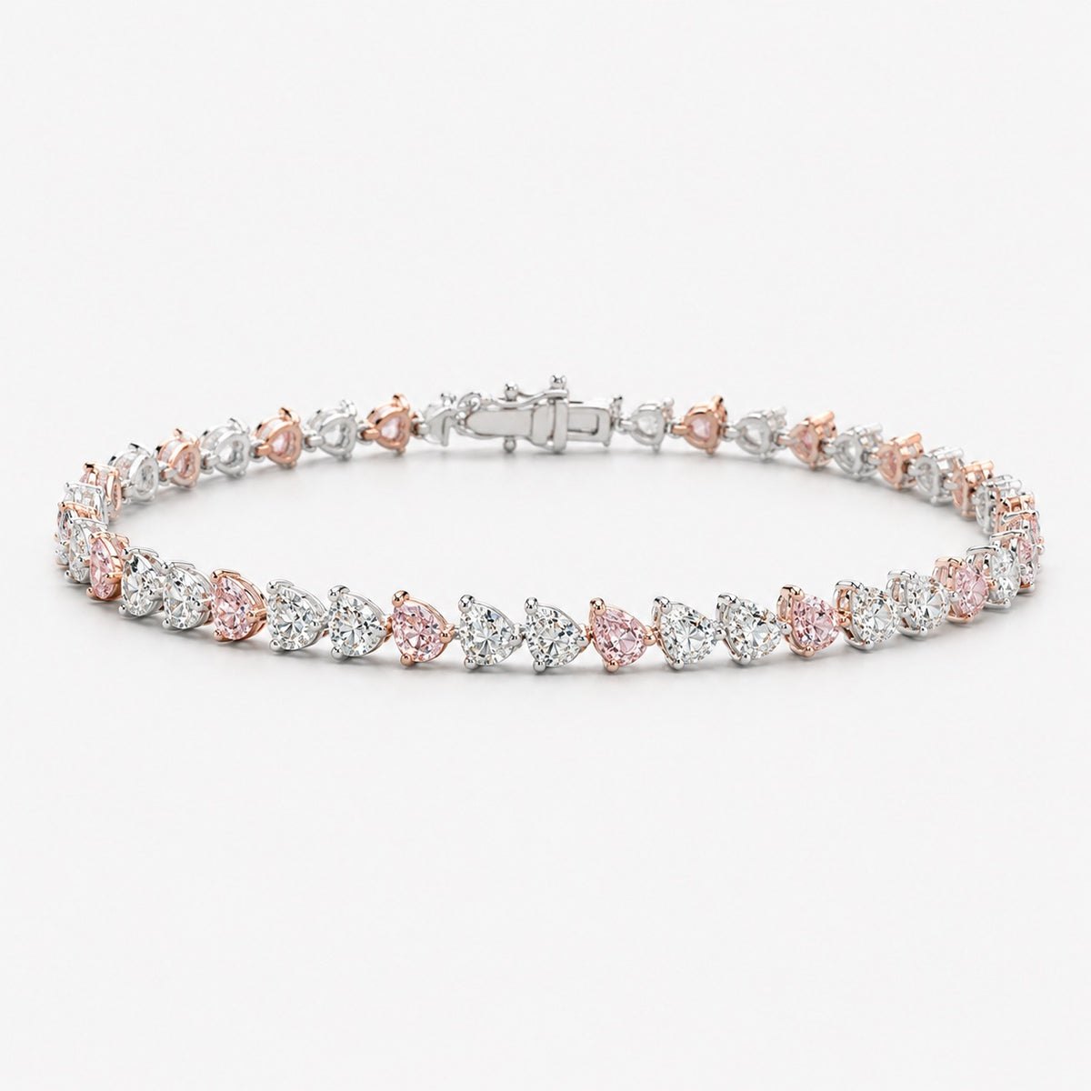 5.73ctw Alternating Pink & White Pear-Shaped Diamond Tennis Bracelet