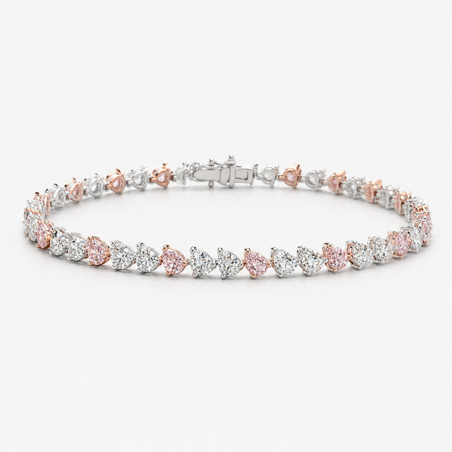 5.73ctw Alternating Pink & White Pear-Shaped Diamond Tennis Bracelet