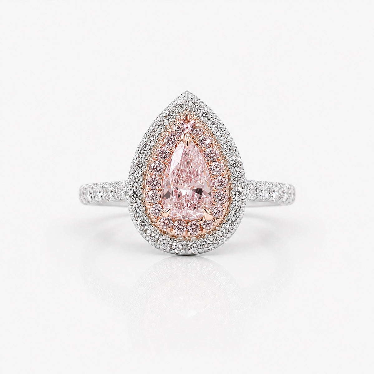 0.51ct Very Light Pink Pear Diamond Double Halo Ring SI1 GIA