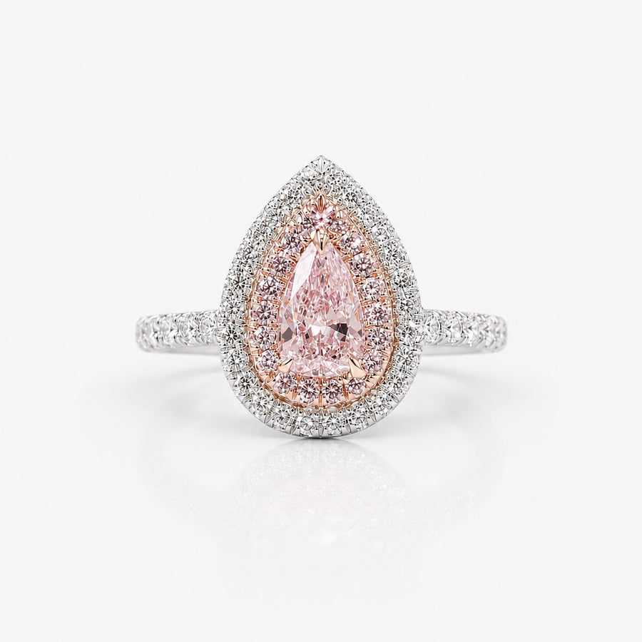 0.51ct Very Light Pink Pear Diamond Double Halo Ring SI1 GIA