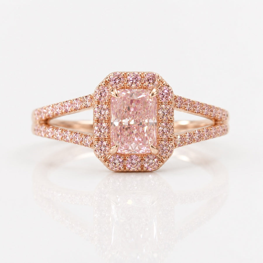 1.11ct Light Pink Radiant Diamond Split Shank Halo Ring VS2 GIA