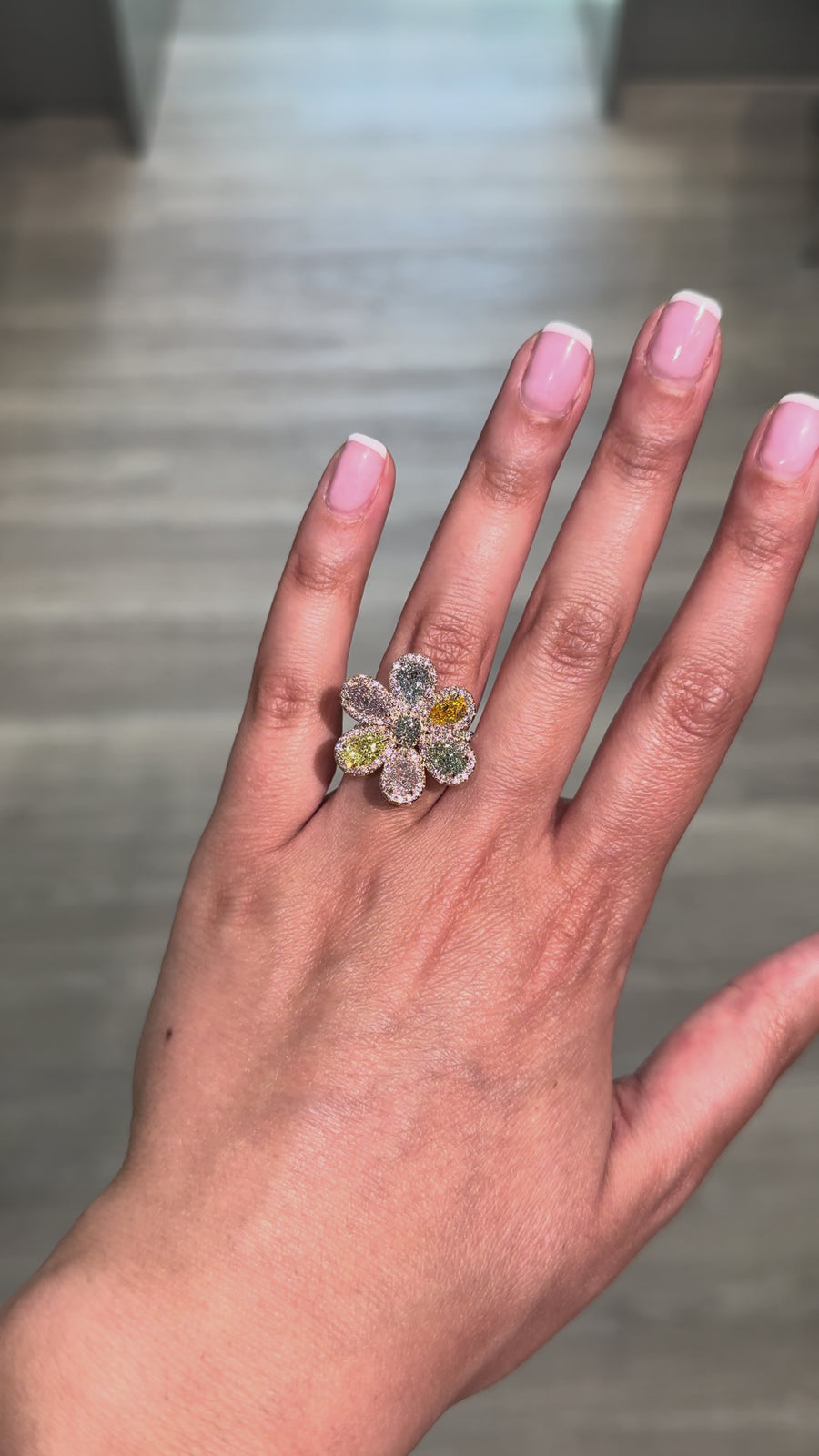 4.88ctw Fancy Colored Diamond Pastel Rainbow Flower Cocktail Ring GIA